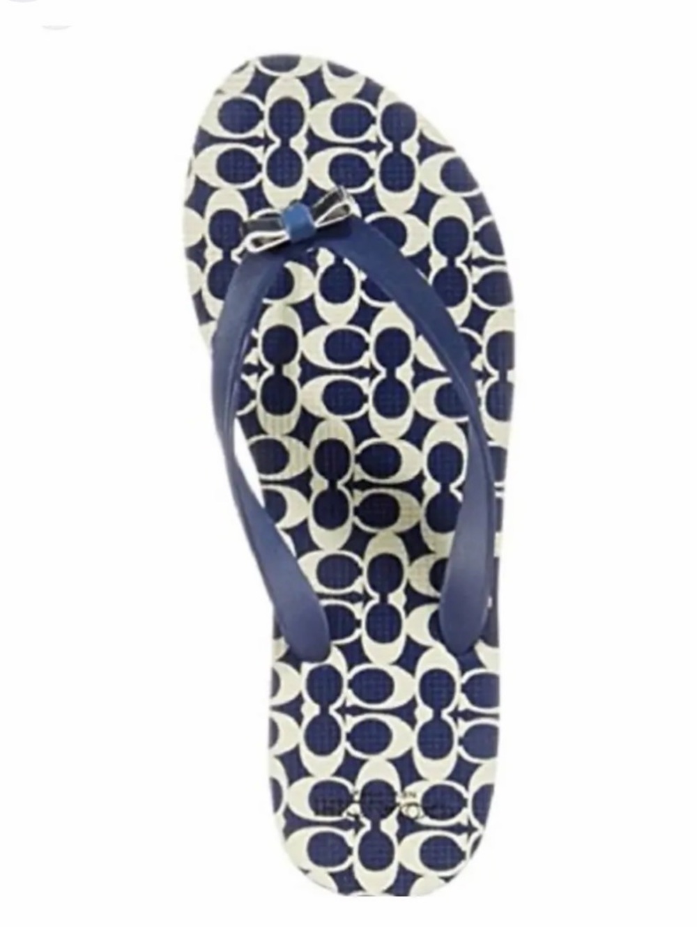 Coach Navy and White Logo Flip Flop Sandals